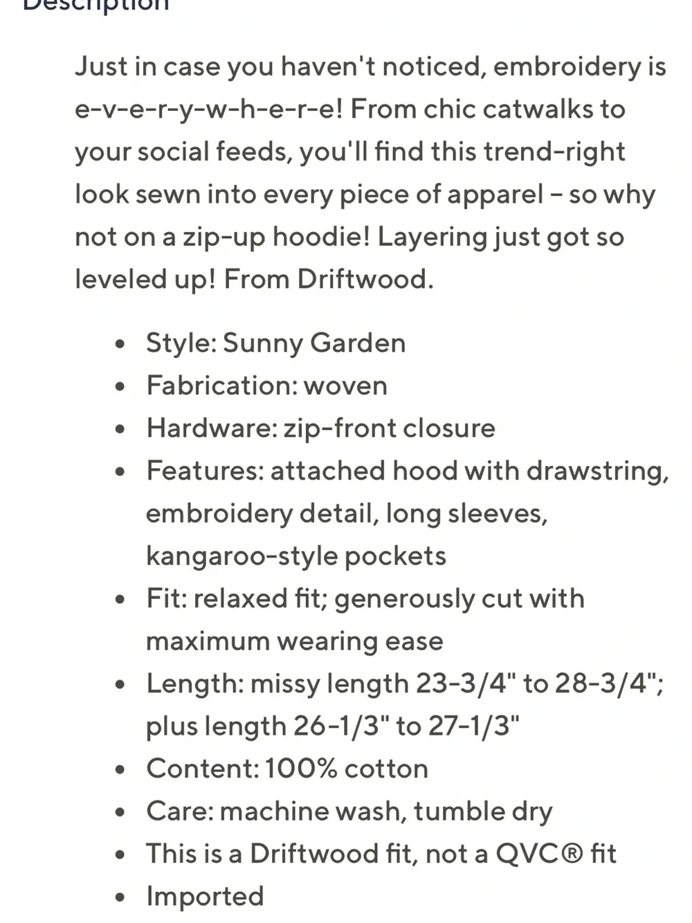 Driftwood White Zip Up Hoodie with Floral Embroidery - Sunny Garden - Picture 13 of 13